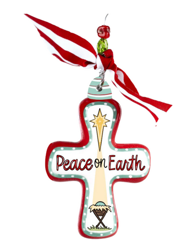 GLORY HAUS Peace on Earth Nativity Cross Ornament