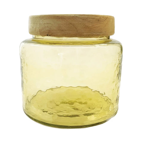 Hammered Glass Jar with Mango Wood Lid - Small