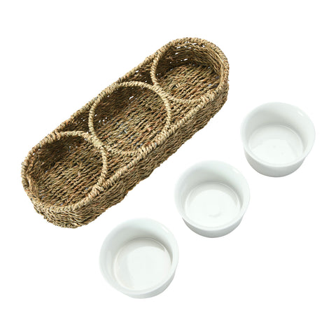 Hand Woven Basket with Ceramic Bowls